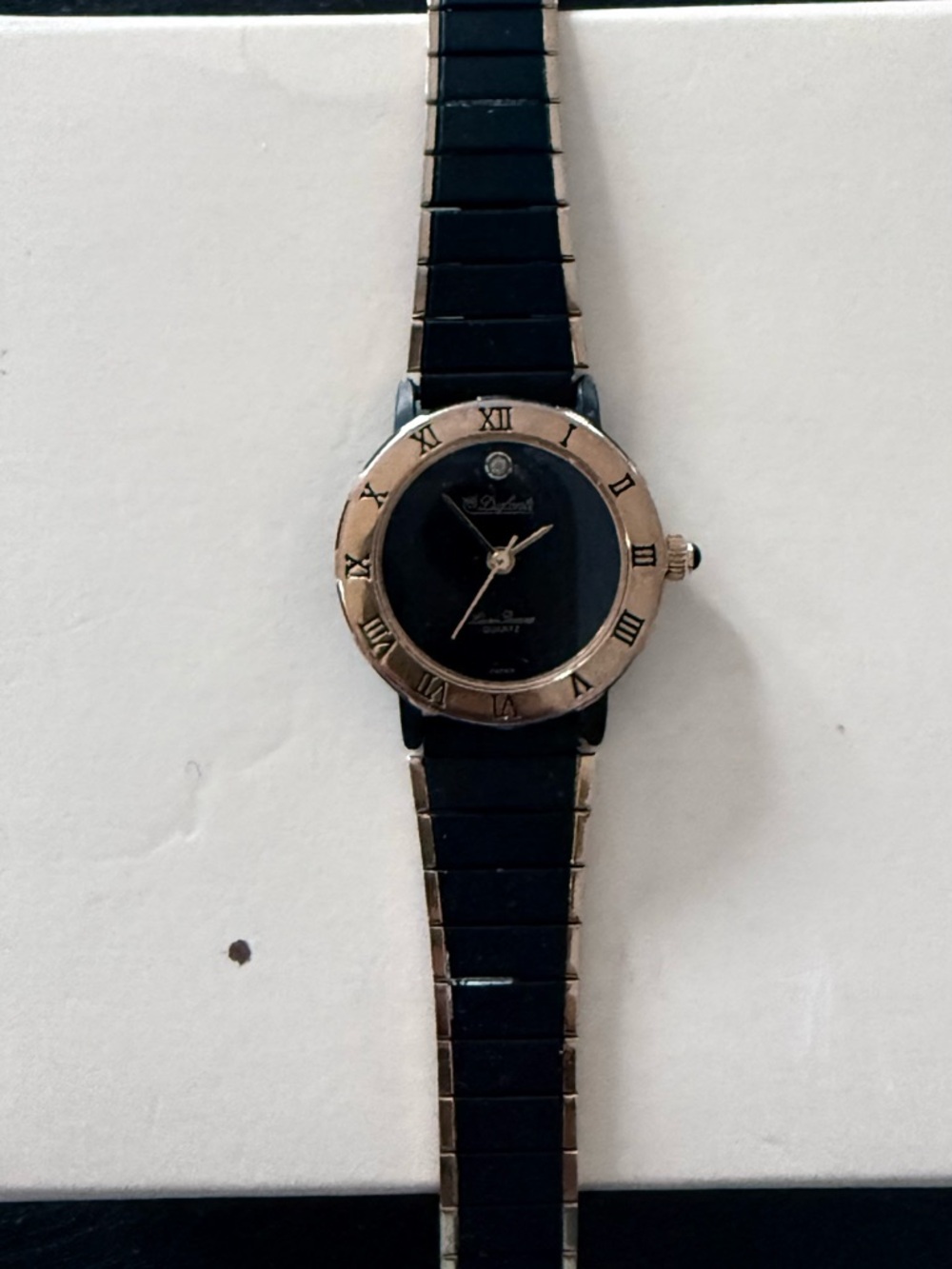 Dufonte Black and Gold Women’s Dress Watch - Classic Roman Dial